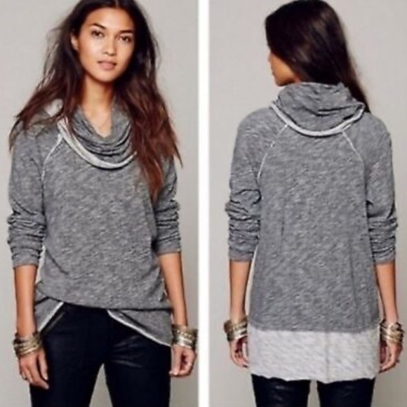 FP Beach FREE PEOPLE Cocoon Cowl Neck One Body Pullover Top S/M Charcoal Gray - Picture 1 of 7